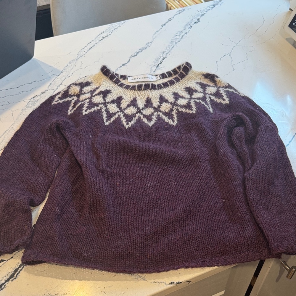 Cozy Women's Sweater in Rich Purple and Cream